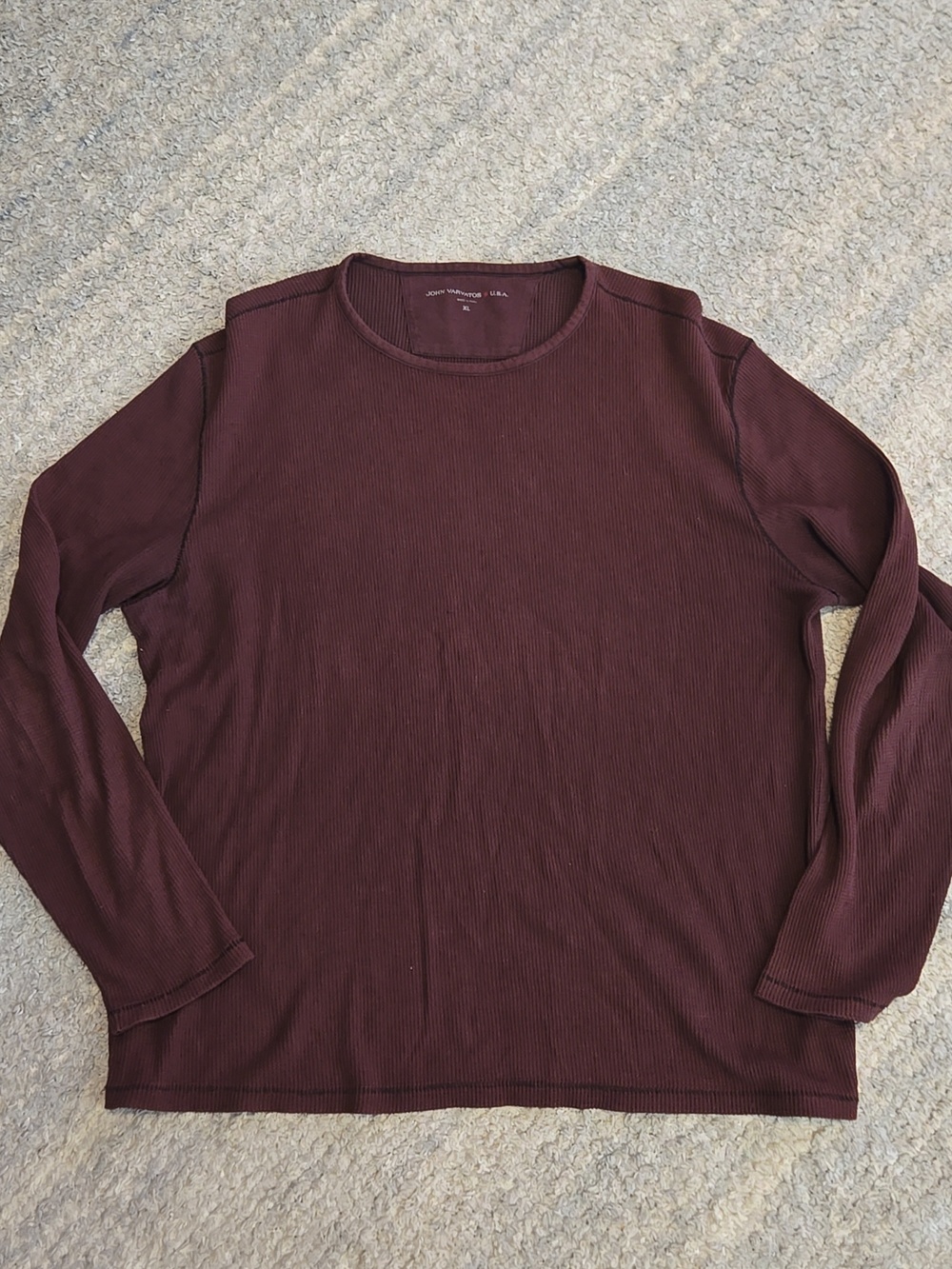 John Varvatos Star USA Waffle Knit Thermal Shirt XL Burgundy Maroon Long Sleeve